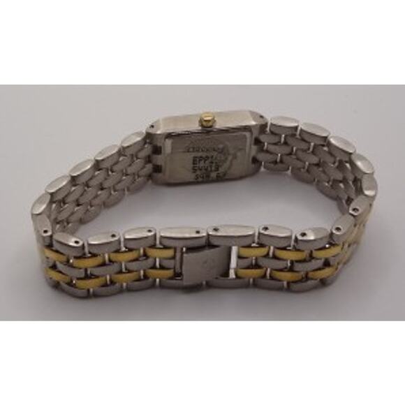 Vintage Elgin Two-Tone Watch with Black Rectangular Dial and Roman Numerals - Picture 4 of 6